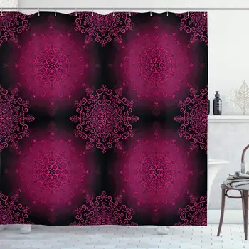 

Purple Mandala Shower Curtain, Psychedelic Digital with Baroque Rococo Indie Design, Cloth Fabric Bathroom Decor Set with Hooks