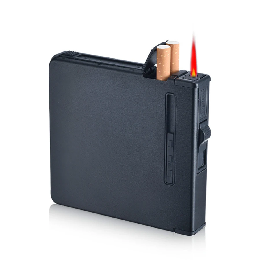 

Creative Aluminum Alloy Lighter Cigarette Case Pocket 12 Sticks Cigarette Box Portable Windproof Gas Lighter Smoking Accessories