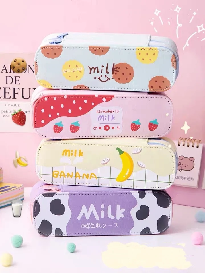 

Korean School Pencil Case Pencilcase Kawaii Pen Box Ruler Bag Large Capacity Double Layers 2 Zippers Pencil Stationery Cute