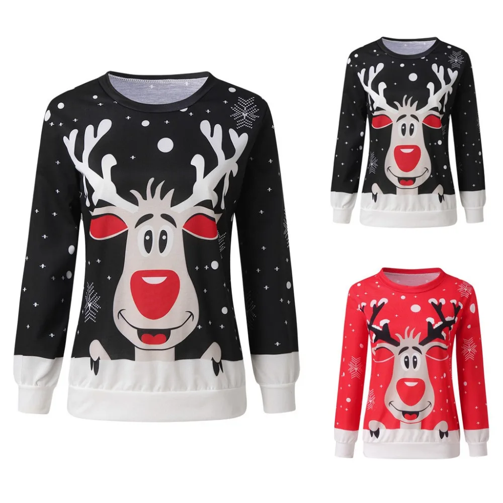 Рождественская одежда с принтом оленя, Женский трикотажный пуловер с круглым вырезом, женский свитер с длинным рукавом bluzy damskie sudadera mujer