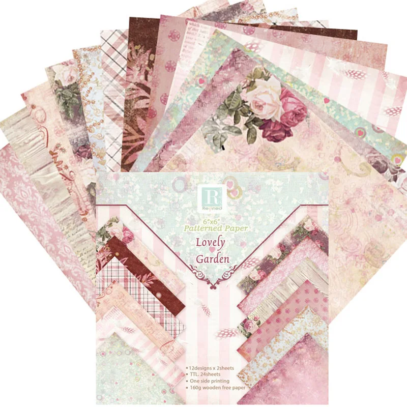 

24 Sheets 6 Inch Patterned Paper For Scrapbooking Valentine Wedding Theme Album Mixed Patterns