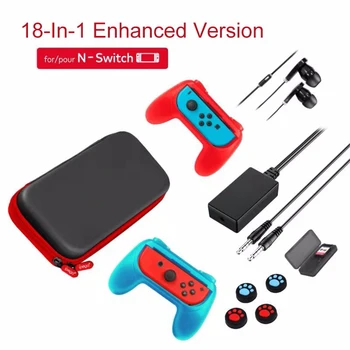 

18 In 1 Controller Grip Joy Con Case Cover For Nintend Switch Joystick Cap Charging Cable Earphone Protective Bag For Switch