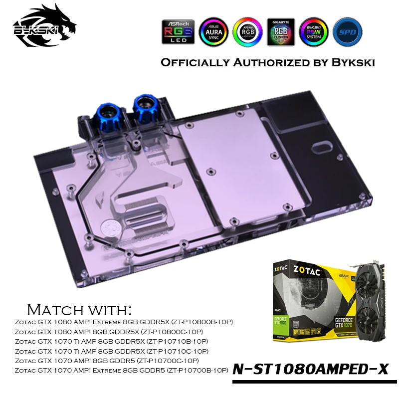 Водяной блок Bykski с полным покрытием для графического процессора ZOTAC Geforce GTX 1070 1080