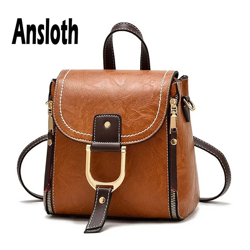 

Ansloth Solid Color Backpack Women PU Leather School Bag Ladies Mini Backpack Simple Shoulder Bag Female Crossbody Bag HPS627