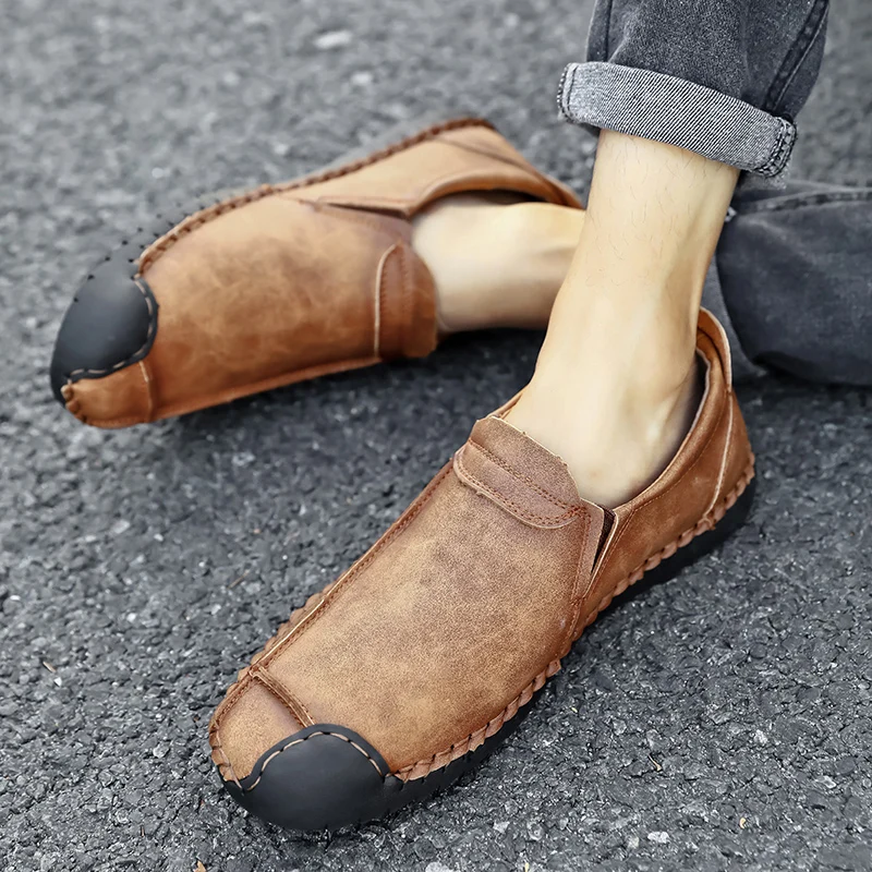 Casual authentic men's shoes leather waterproof and comfortable spring and autumn quality driving shoes large size 48