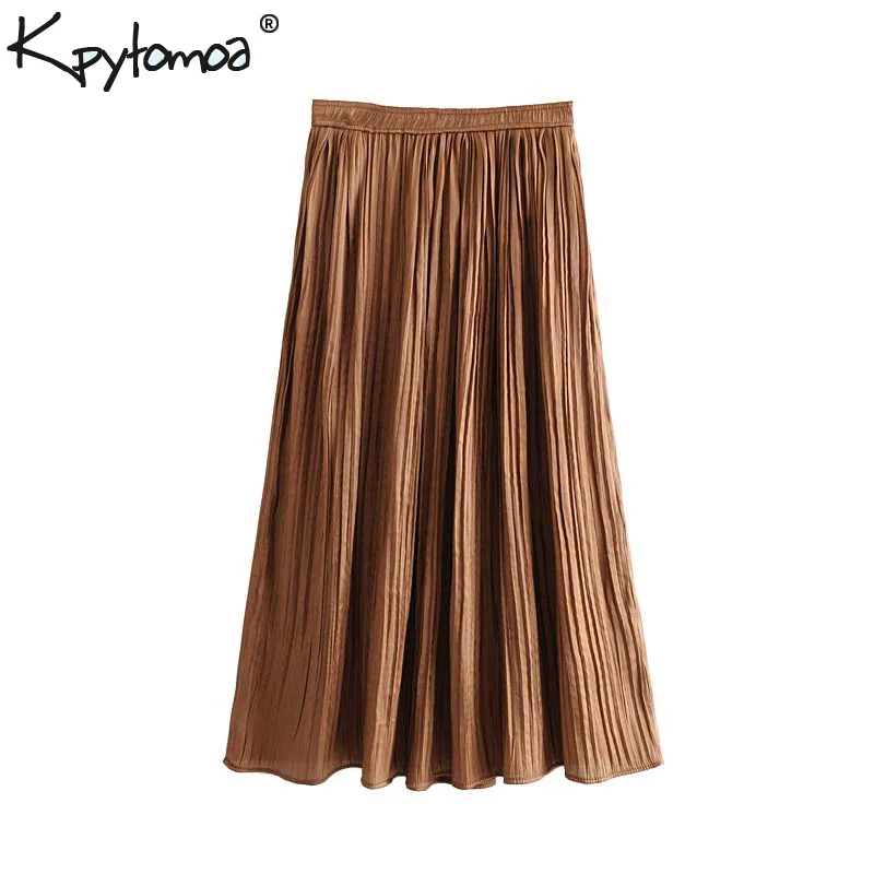 Винтажная элегантная блестящая однотонная плиссированная макси юбка для женщин модная эластичная талия офисные женские длинные юбки Faldas Mujer