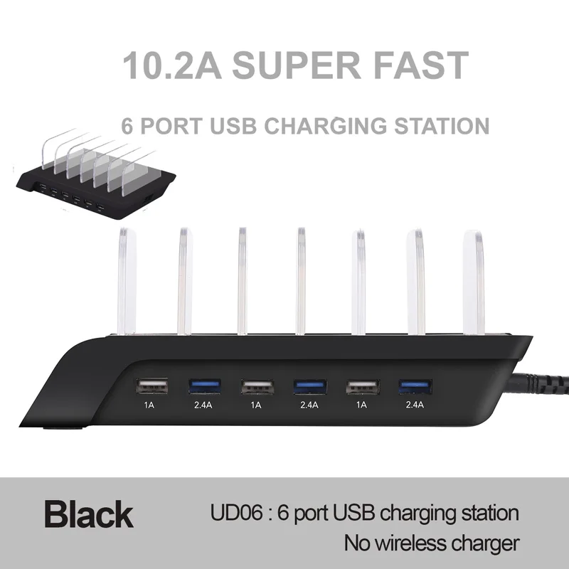 Cargador USB de a carga rápida EU 6 puertos cargador USB HUB cargador de escritorio Estación de mue