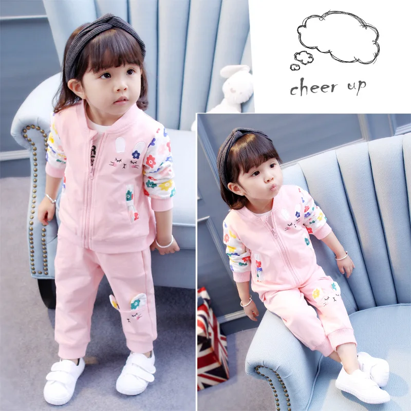 

Girls Spring And Autumn Set Fashion 2018 New Style Small CHILDREN'S Spring Clothing Two-Piece Set Baby Kitty Floral Set
