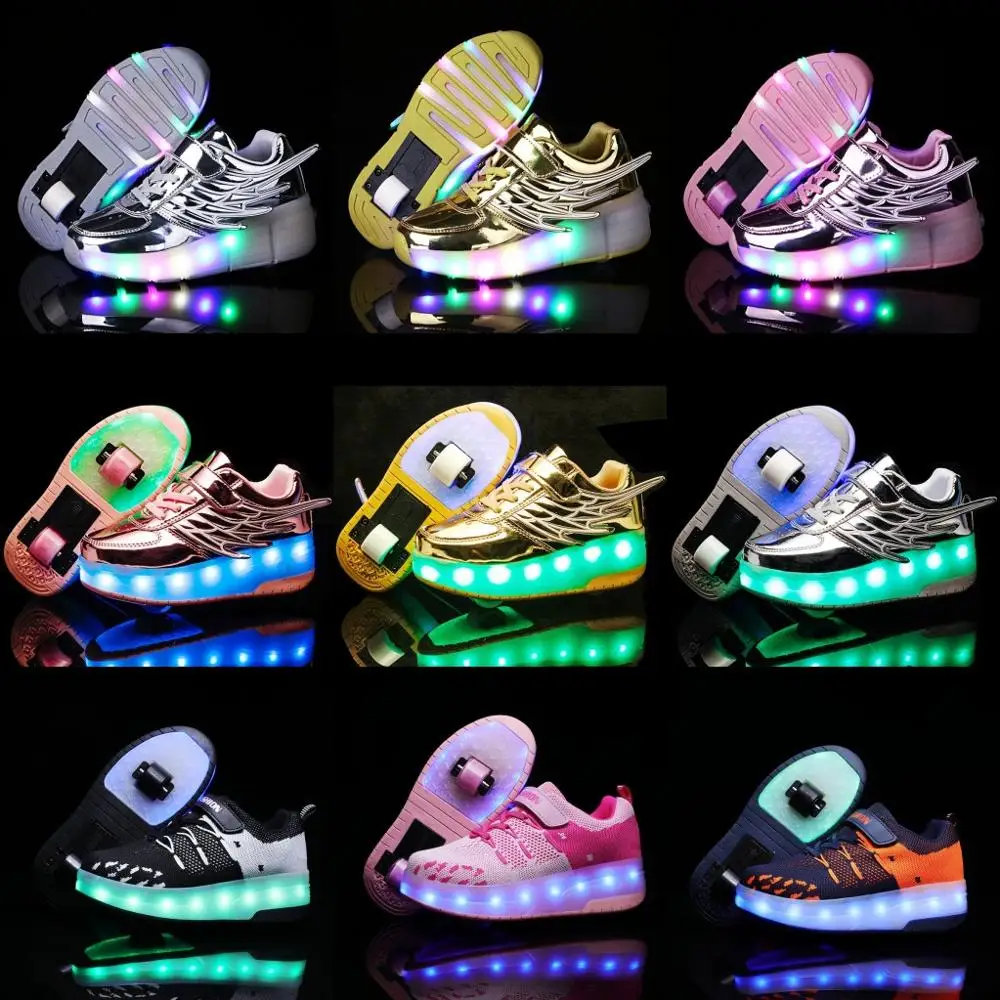 Two Wheels Luminous Sneakers Blue Pink Led Light Roller Skate Shoes for Children Kids Boys Girls Up 28-43 | Детская одежда и обувь