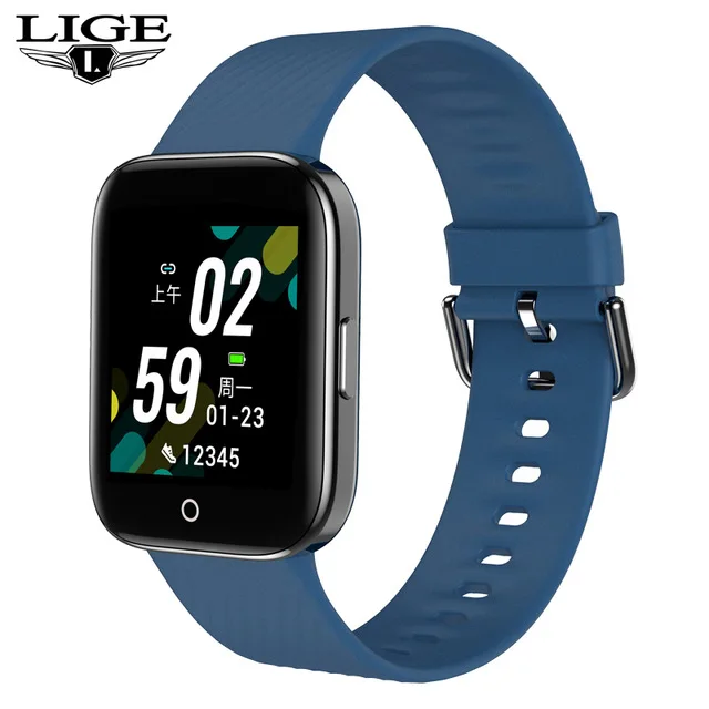 Blue LIGE Новые смарт-часы для мужчин и женщин IP68 Водонепроницаемый фитнес-трекер спортивный браслет шагомер для Android ios smartwatc - Цвет: Blue
