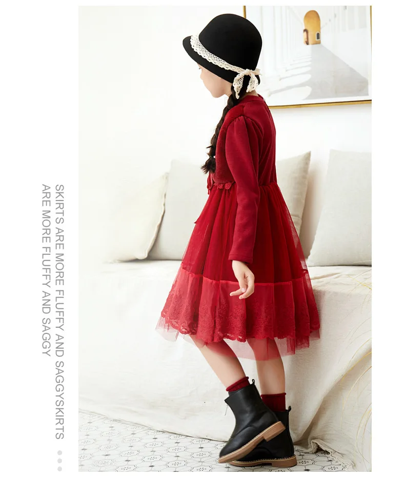 Рождественское платье для девочек; осенние детские платья с длинными рукавами для девочек-подростков; детское зимнее Повседневное платье с рюшами; цвет черный, красный
