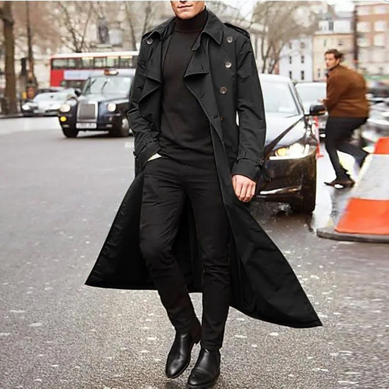 Повседневная приталенная Мужская ветровка, Тренч, мужская куртка, мужское пальто размера плюс, однотонное длинное пальто, мужские Модные пальто Homme