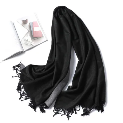 Double Face Use Solider Colors Customize Thinker Warm Wool Cashmere Scarf Pashmina Tassels Women Winter Scarf