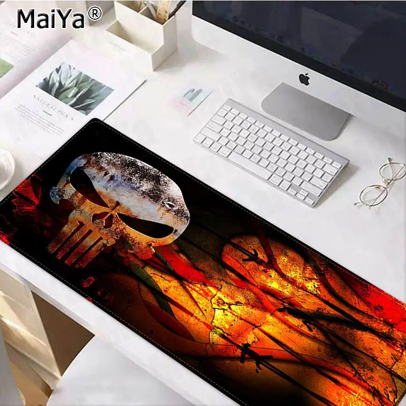 Игровой коврик для мыши Maiya The Punisher skull из натурального каучука, Настольный коврик, версия для контроля скорости, большой игровой коврик для мыши