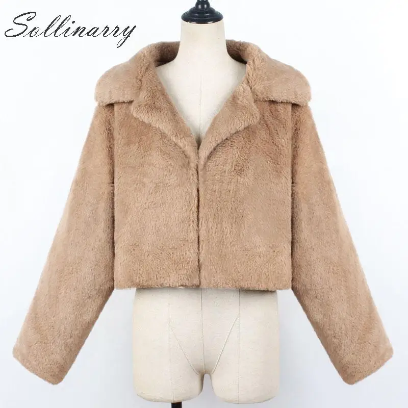 Sollinarry/уличная одежда из искусственного меха, короткие пальто для женщин с длинным рукавом, теплые осенне-зимние куртки, пальто, элегантная верхняя одежда, большие размеры