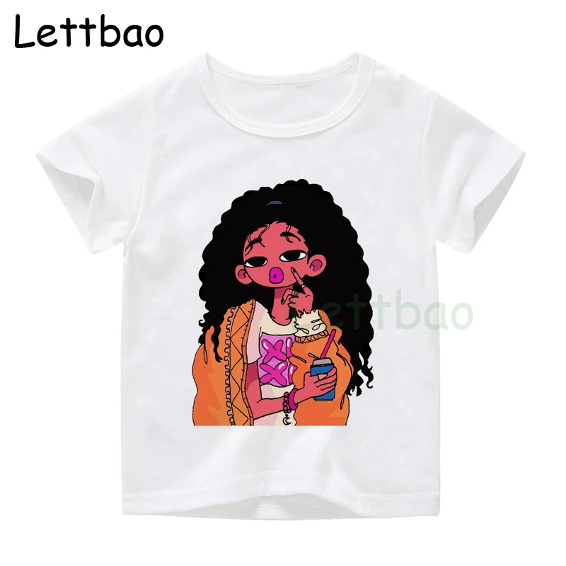 

Black Girl Melanin Poppin Queen Art Print Tshirts Girls Popular Clothes Harajuku Casual T-shirt Kpop HIP HOP Toddler Plus Size