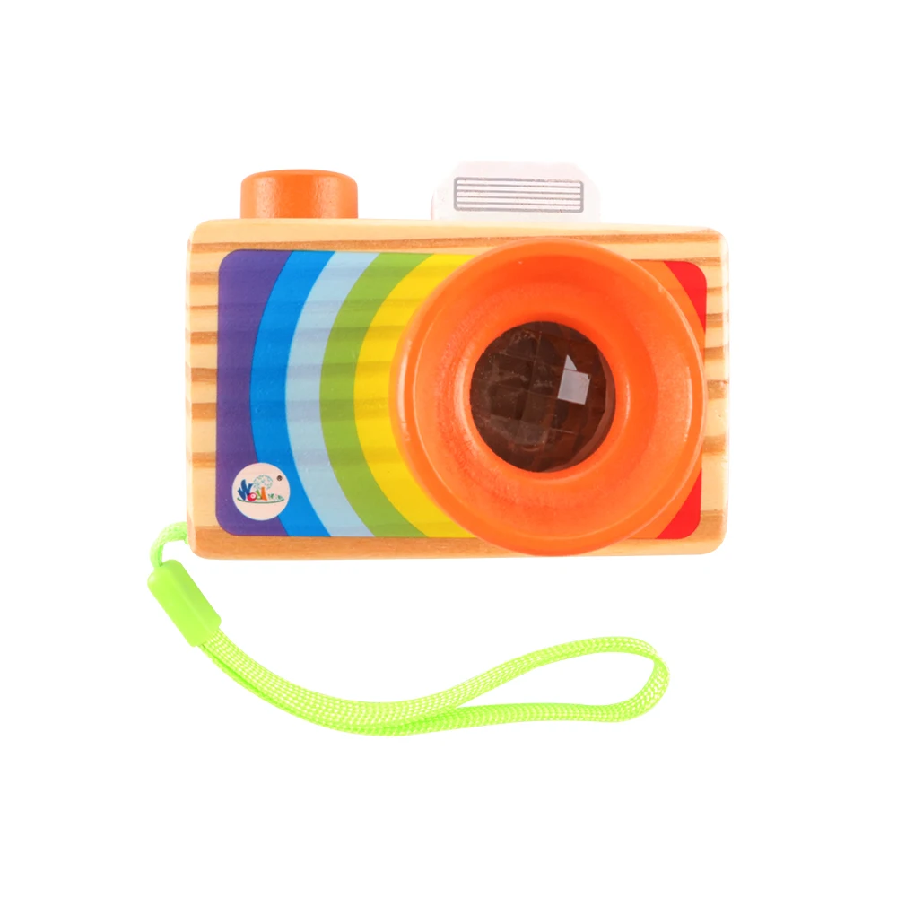 Wooden Mini Baby Camera Toy Rainbow Color With Multi Prisms Lens For