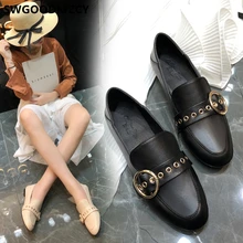 Женские туфли на плоской подошве; лоферы, кожаные туфли женская обувь черного цвета; женская обувь без застежки на плоской подошве Женская мода chaussure luxe femme dames schoenen zapatos