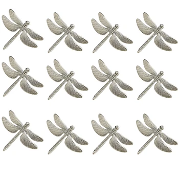 

LIXF 12 Pcs Dragonfly Napkin Rings, Zinc Alloy Napkin Buckle Silver Napkin Ring For Hotel Wedding Holiday Table Dinner Party Dec
