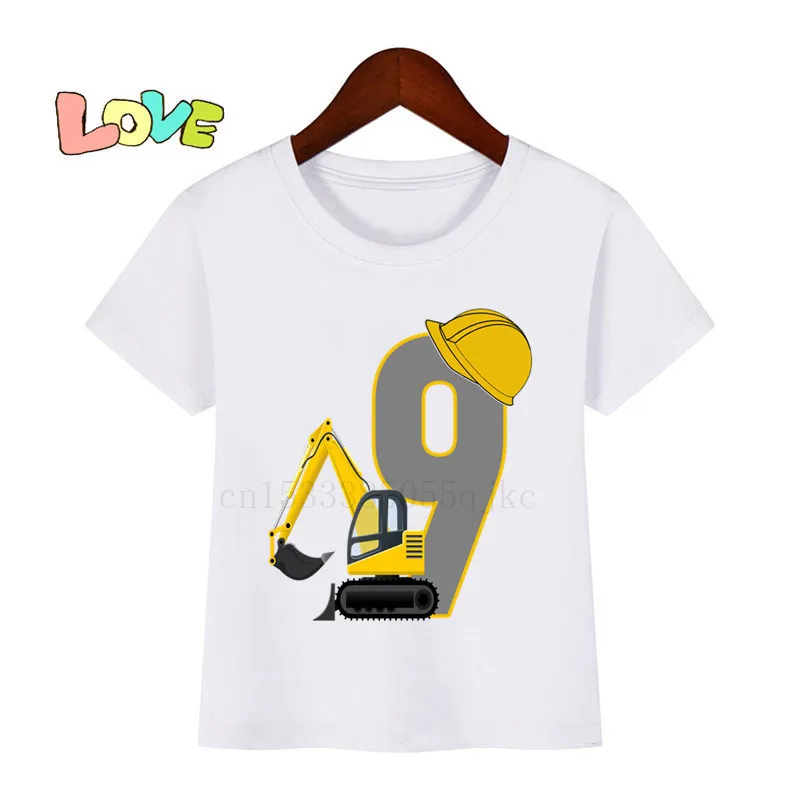 Baby Kids Cartoon Excavator Birthday Number Name Print T Shirt Children Birthday T-shirts Boy&Girl Funny Gift Tshirt Present