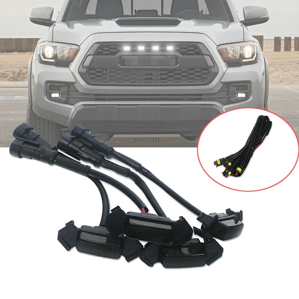 

4PCS Car Smoked Front Grille White LED Lights Kit For Toyota Tacoma w/TRD Pro Grill 16-up Grille Amber LED Lamp Accessories