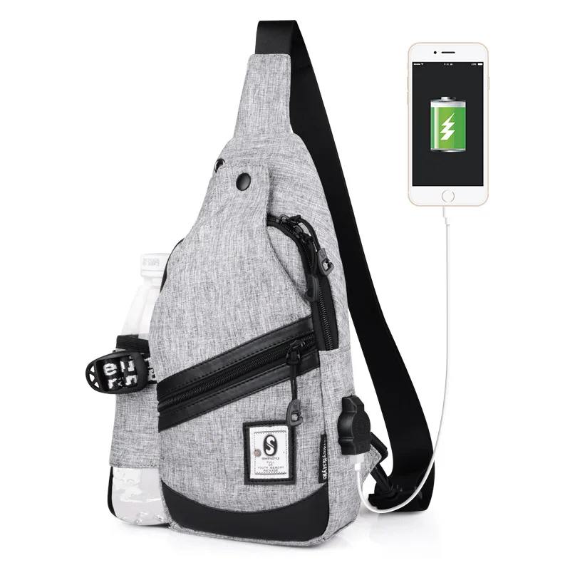

Cross Border New Style Outdoor Men Casual Shoulder Bag Oxford Cloth Sports USB Chest Pack Over-the-shoulder Bag Men's