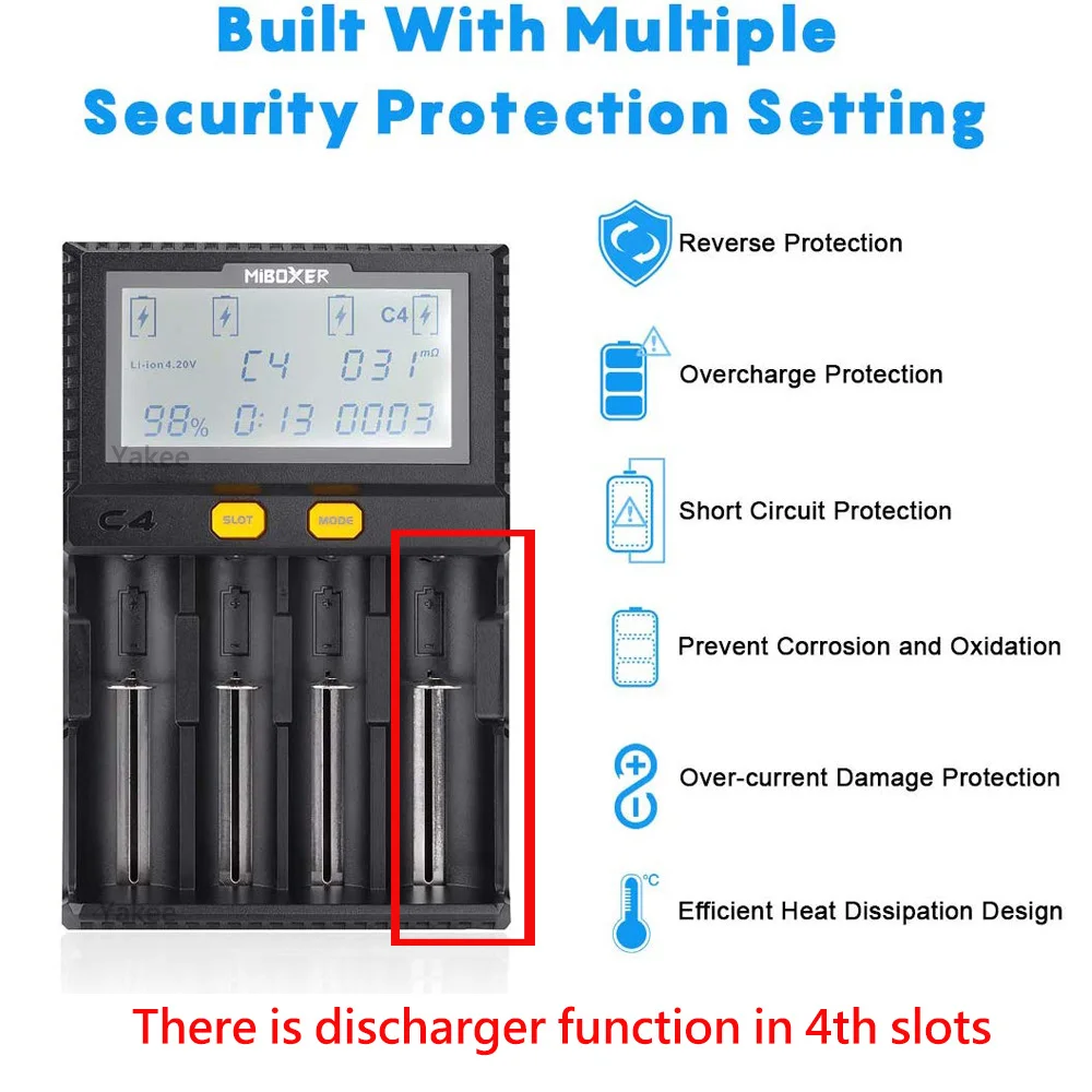 Miboxer VC4 LCD Smart Battery Charger With Car Discharger For Li-ion/IMR/INR/ICR/LiFePO4 18650 14500 26650 AAA 100-800mah charger adapter battery charger usb charging cable battery charger adapter