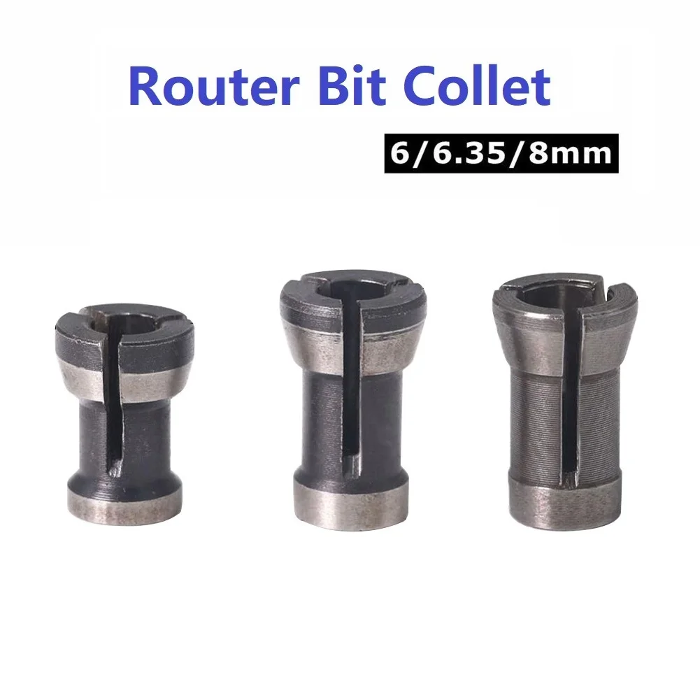 

3pcs Trimming Engraving Machine Collet Chucks 6/ 6.35/ 8mm Shank Router Bit Extension Collet Chuck Router Bit Shank Adapter