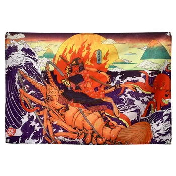 

Lobster Japanese Ukiyo-e Tattoo Banners Tapestry Retro Poster Sticker Bar Cafe Home Decor Hanging Flag 4 Gromments in Corners