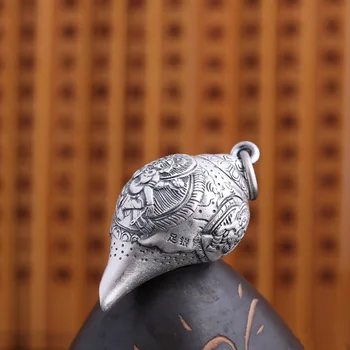 

Pure 925 Sterling Silver Buddhism Conch Pendant Vintage Lucky Necklace Men Buddhist Heart Sutra Jewelry