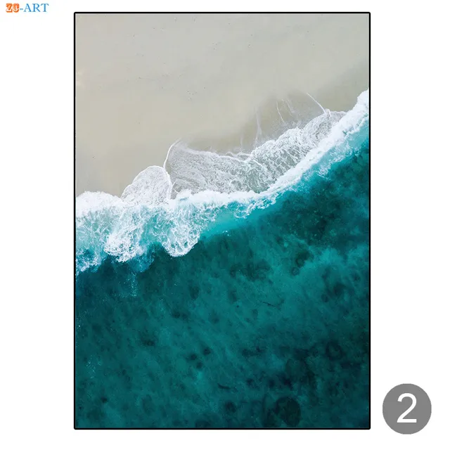 Blue Water Print Aerial Beach Poster Waves Ocean Wall Art Coastal Canvas Painting Nordic Decoration