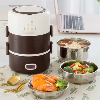 

Leak-proof Electric Rice Cooker Stainless Steel Steamer Portable Meal Thermal Heating Lunch Box Food Storage Container Warmer