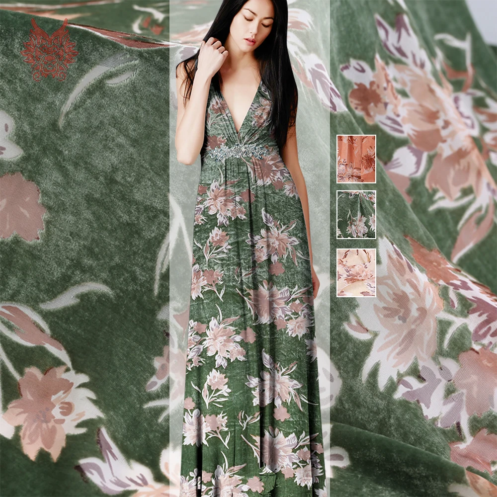 Осень весна роскошный стиль с цветочным принтом выгорания шелковый бархат ткань для платья рубашка тела manualidaddes tissu SP5896