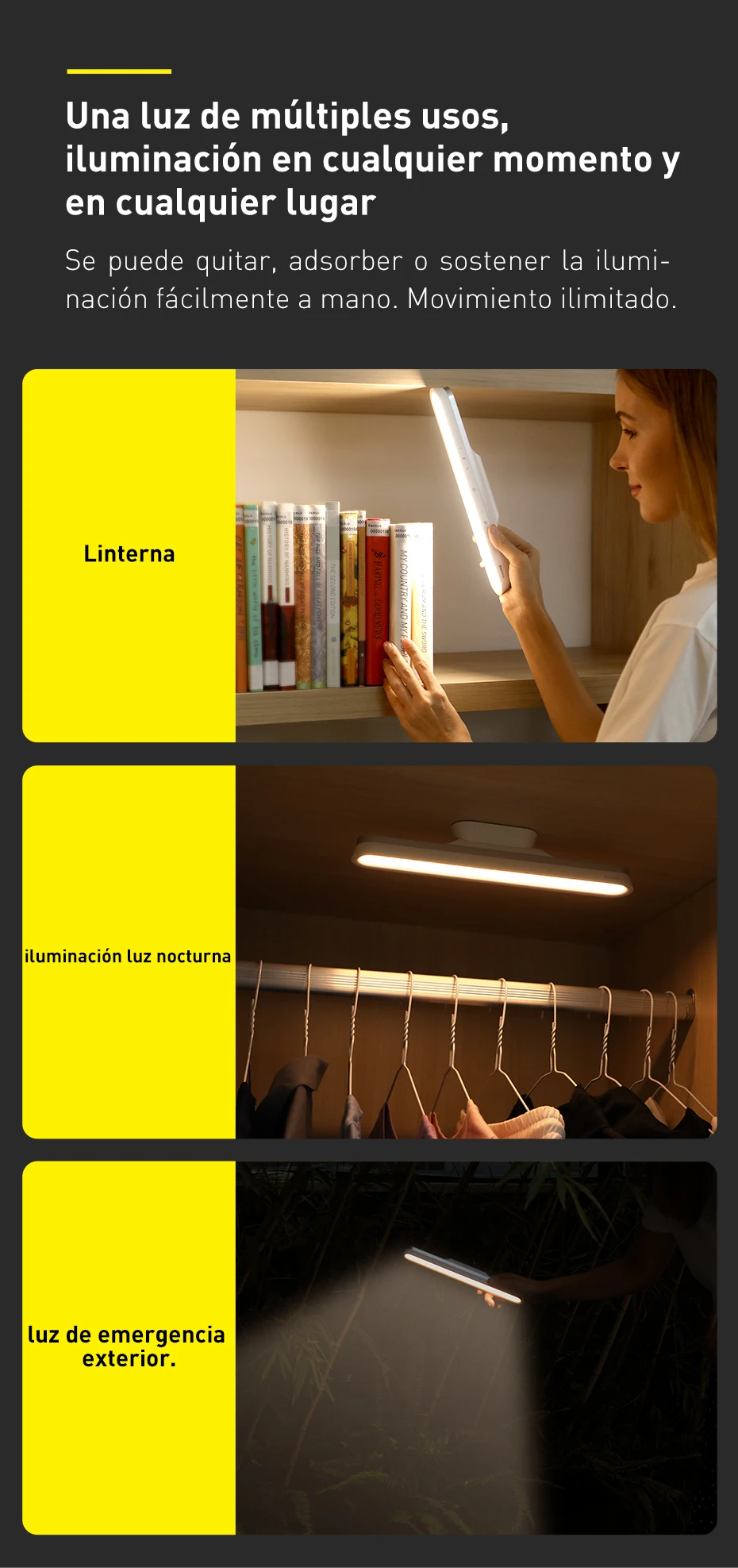 Lámpara de escritorio Baseus, luz colgante magnética, lámpara de mesa LED, recargable, atenuación continua, luz nocturna