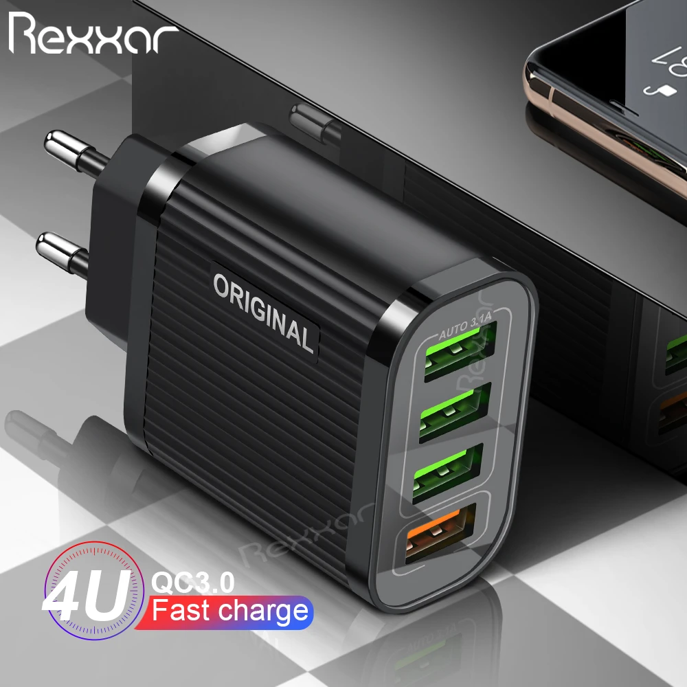 4 порта USB зарядное устройство Quick Charge 3 0 Быстрая зарядка для iphone 7 8 X XS Samsung S9