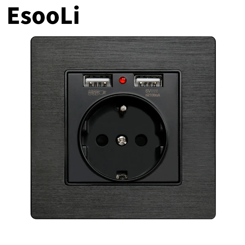 EsooLi черная алюминиевая металлическая панель с двойным usb портом для зарядки 2.1A 16A