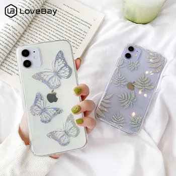 

Lovebay Butterfly Glitter Leaves Phone Case For iPhone 11 Pro SE 2020 X XR XS Max 8 7 Plus Transparent Star Soft IMD Back Cover