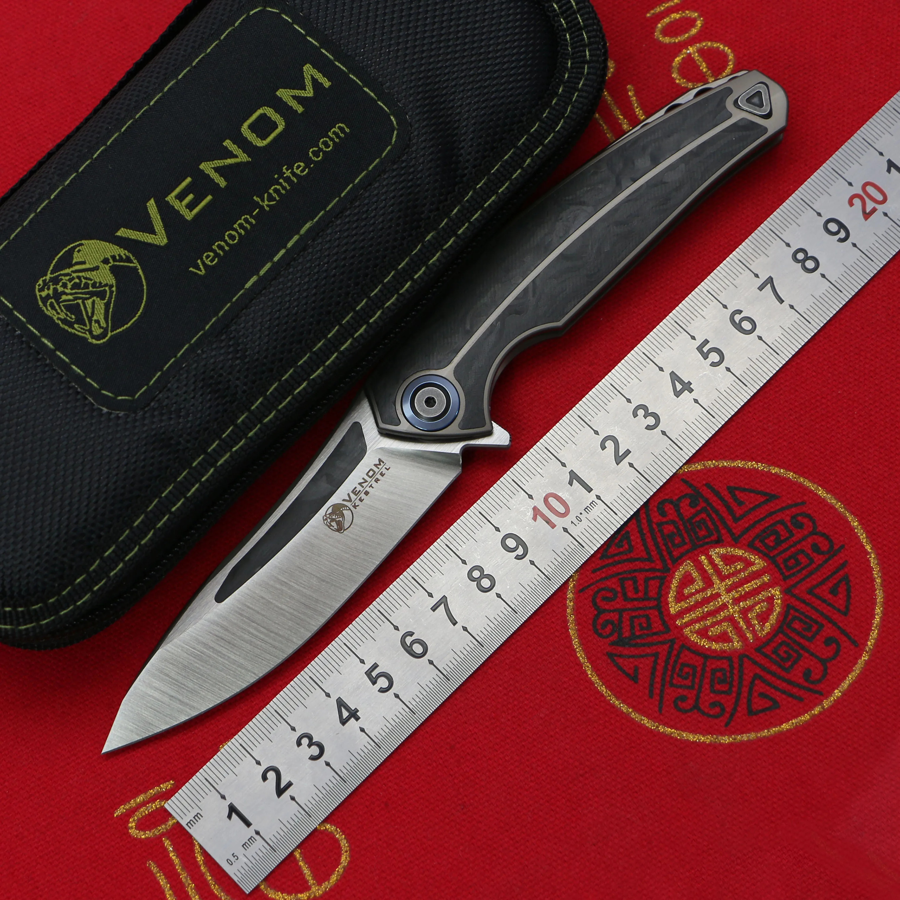 Складной нож Kevin John VENOM KESTREL лезвие M390 титановая рукоятка CF для кемпинга охоты