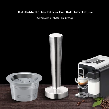 

Reusable Coffee Filters Compatible For Caffitaly Tchibo Cafissimo Refillable Stainless Coffee Capsule Pod Refillable With Tamper