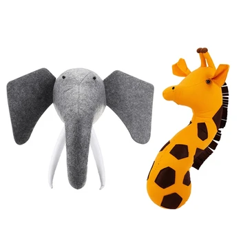

3D Felt Animal Elephant Head Animals Head Toys Kids Bedroom Wall Hangings Decor Artwork Gifts & Giraffe