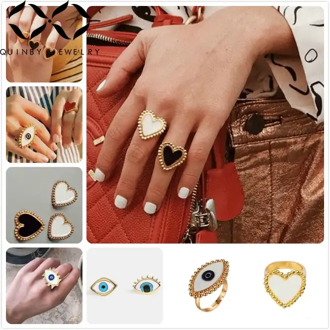 Куинби Сердце кольца для женщин Свадебная вечеринка регулируемый палец кольцо девушка кольца от сглаза уличный стиль большой Enamela Anillo femme Q5