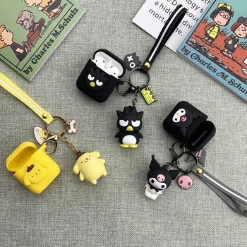 

Japan Cute Cartoon Kuromi BADTZ-MARU Headphone Cover For Apple Airpods 1 2 Earphone Cases With Keychain Earpod Cover Accessories