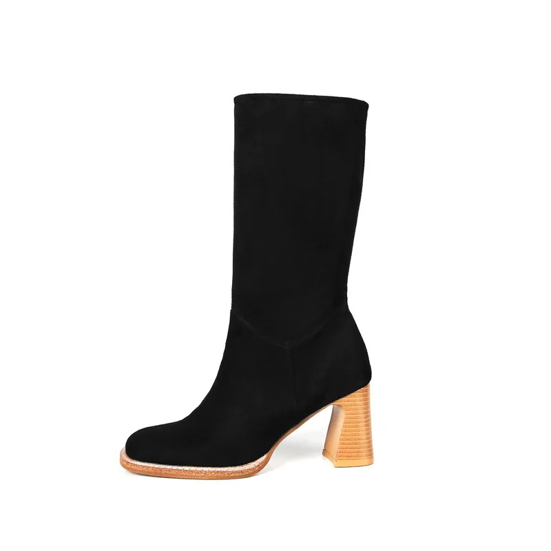 FEDONAS; брендовые высокие сапоги; Женская Классическая обувь для вечеринок; новейшие женские высокие сапоги с квадратным носком; зимние теплые замшевые сапоги на высоком каблуке