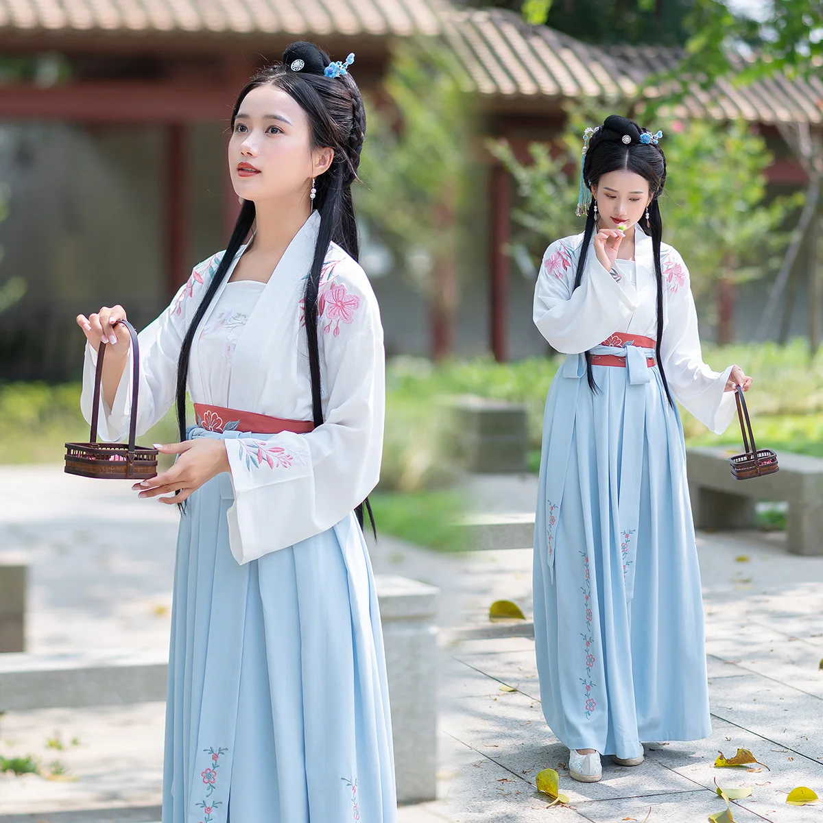 

Photo Shoot 2019 Ethnic-Style Origional New Style Camisole Cross Neck Embroidery Lace-up Big Skirt Chinese Clothing WOMEN'S Dres