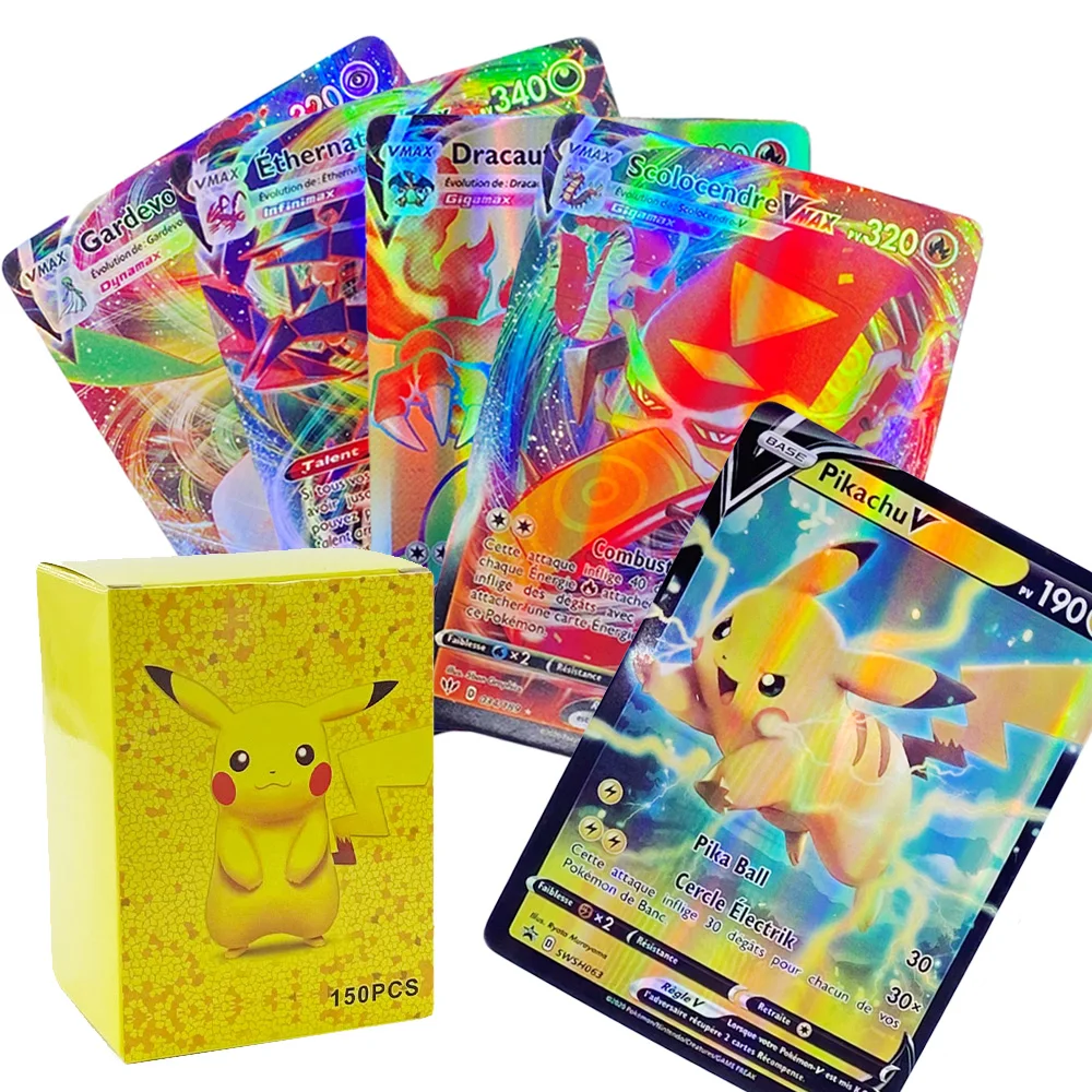 Lote de cartas francesas de Pokémon, 40-300 uds, con 200 GX 100 TAG TEAM 146 V 54 VMAX 20 EX 20 MEGA