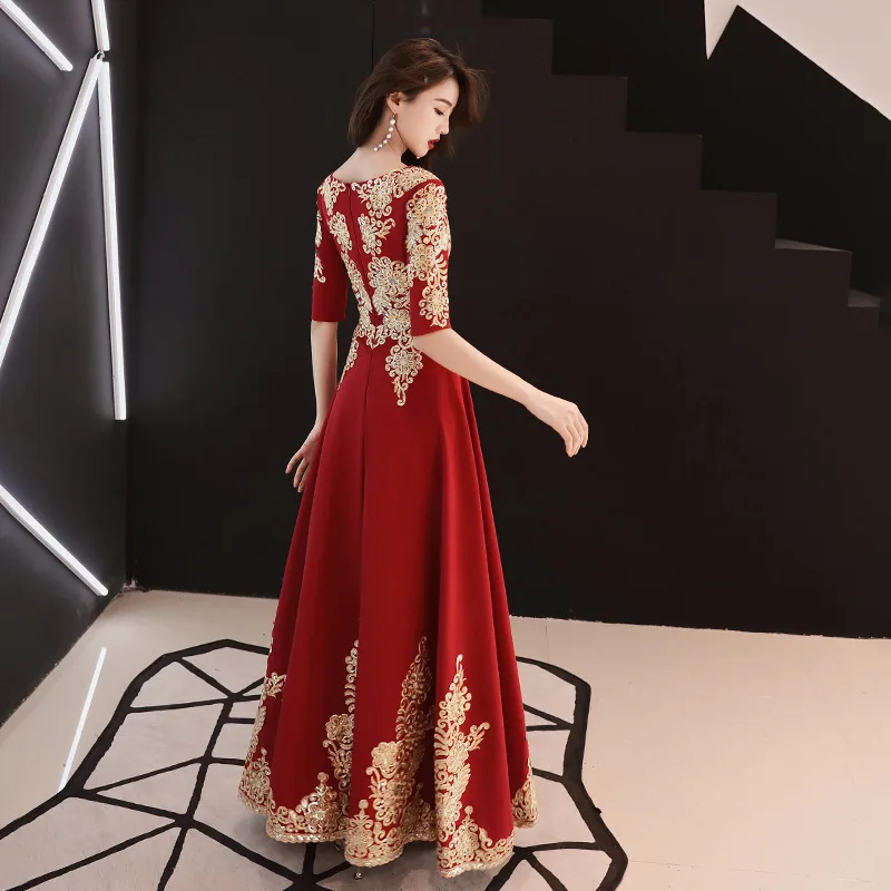 Темно-красные вечерние тонкие платья вечернее длинное Cheongsam ретро свадебное платье китайский стиль свадебное Qipao Дамская одежда Vestido XS-3XL