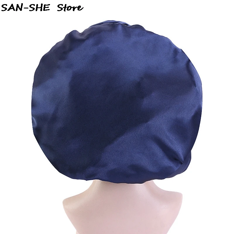 New Fashion Big Size Satin Silk Bonnet Sleep Night Cap Head Cover Bonnet Hat per capelli ricci elastici