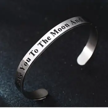 

12PC Stainless Steel Open Cuff Bangles I Love You To The Moon And Back Charm Bracelets Women Men Lovers Couples Jewelry Gift Hot