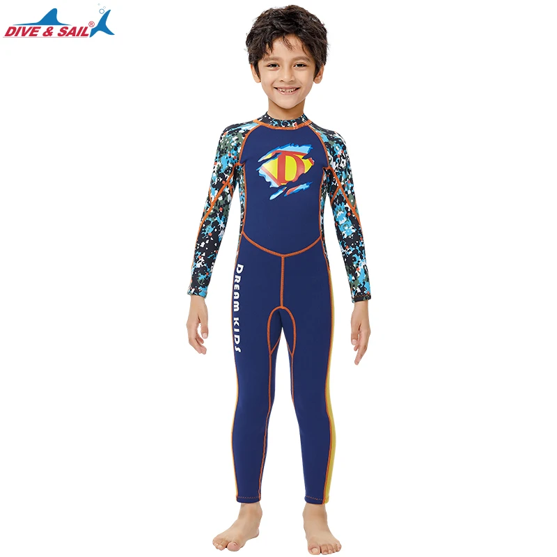 2.5MM Kids Boys Girl Children One Piece Long Sleeve Diving Wetsuit Swimming Suit 