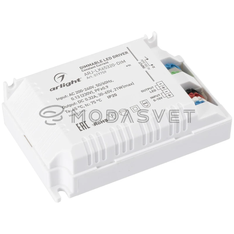 Блок питания ARJ-LK65320-DIM (21W 320mA 0-10V PFC) ( IP20 Пластик 2 года) | Лампы и освещение